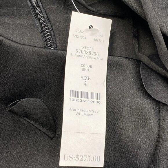 NEW WHITE HOUSE BLACK MARKET Women’s Floral Appliqué Mini Dress – Black – Size 4 - Picture 4 of 11